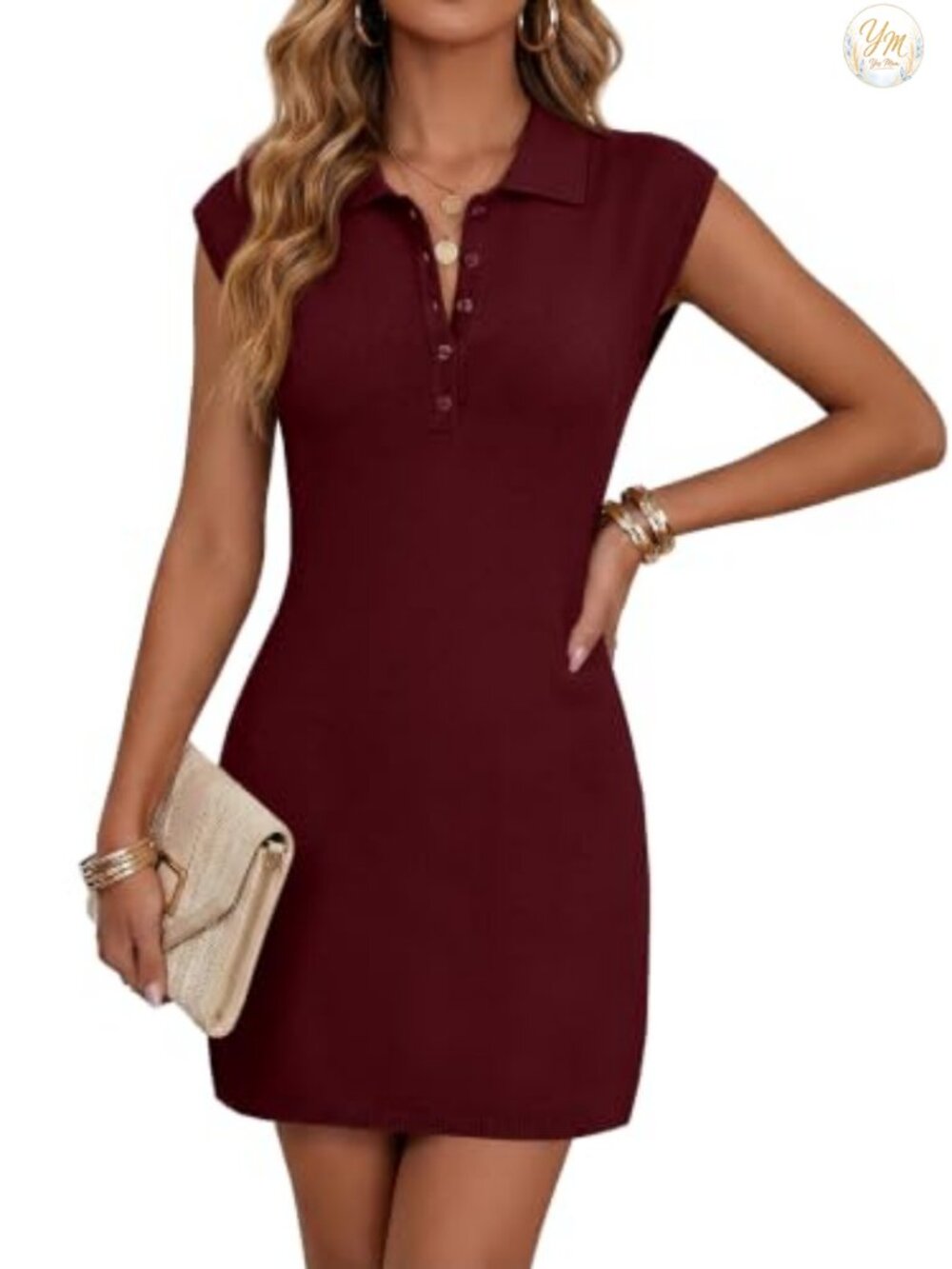 Saodimallsu Knit Sweater Dress Sleeveless Mini Polo Button V Neck Casual